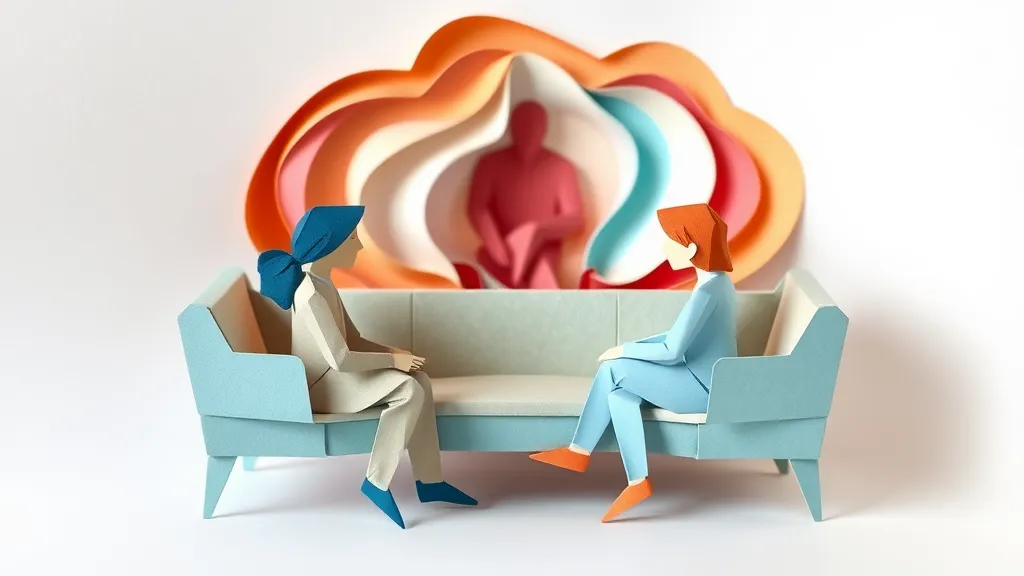 A couple is sitting in comfortable chairs and facing each other, engaged in an open and empathetic conversation. They are in a well-lit and inviting therapy office.