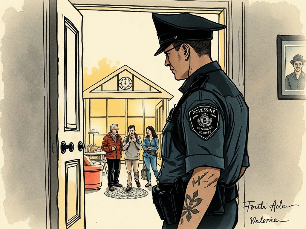 Police officer contemplating the shift from demanding work to personal life and family at home.