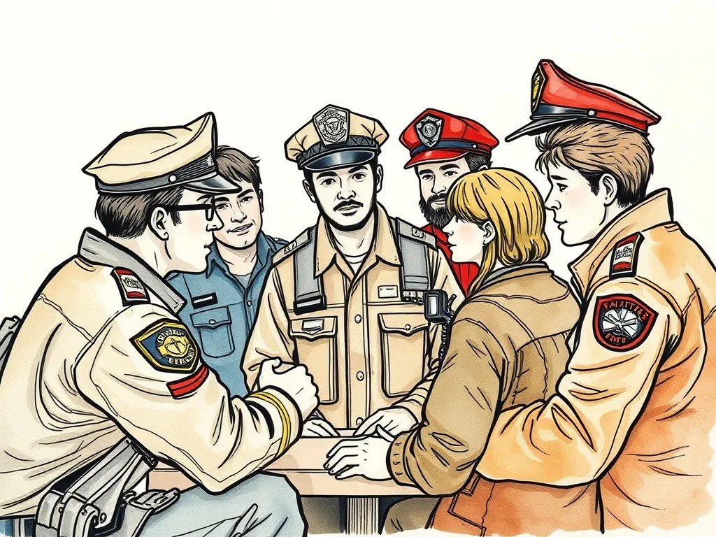 First responders in a peer support group, illustrating the importance of understanding and community in mental health for firefighters, police, and paramedics.